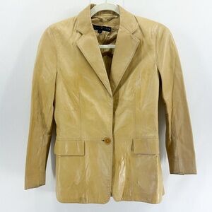 Vintage Ralph Lauren Black Label Tan Leather Blazer Jacket Size 2